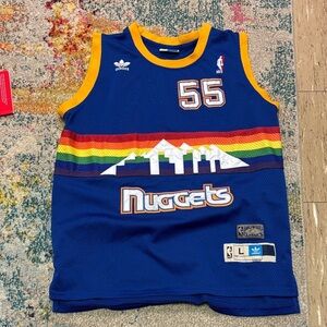 Adidas NBA Mens Size Large Blue Skyline Nuggets Jersey #55 Mutombo *Flaws